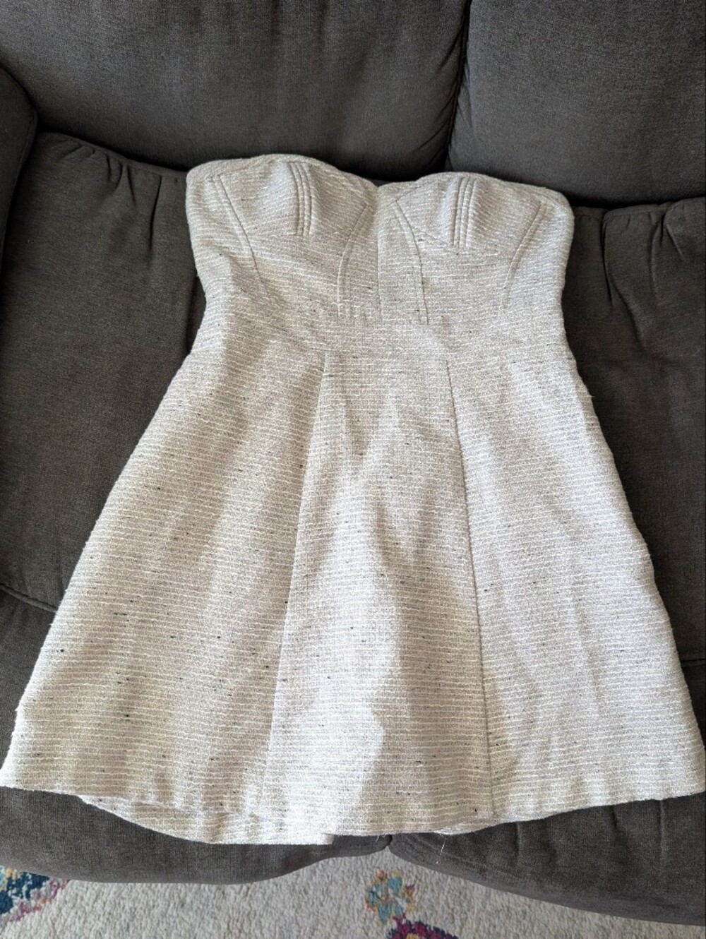 Express Strapless Cream Textured Fit & Flare Dress